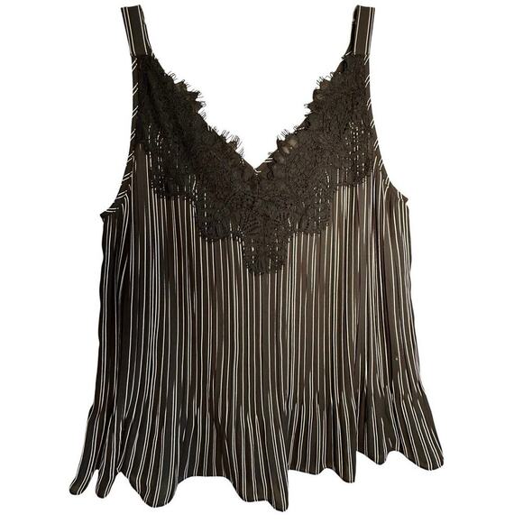 Chico's Convertible Striped Tank Black Lace Pleated Peplum Women’s Sz 0 (4-6 US) - Picture 1 of 16
